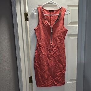 Minette Rust Colored Zip-Front Stretchy Fitted Mini Dress